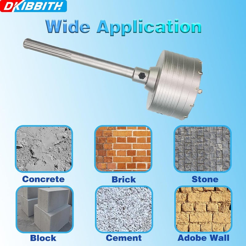 DKIBBITH 7-3/32" Concrete Hole Saw, 180mm Tungsten Steel Core Bit for Cinder Block, Brick, Rock, Plank Walls for Pipes or mini Split Lines, with SDS Max Shank and 2 Center Positioning Drill Bits. - Image 5